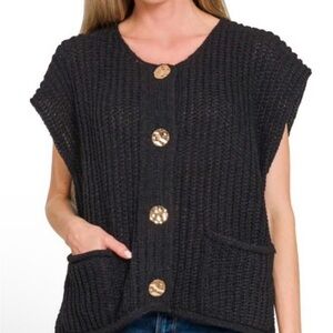 Zenana Outfitters Black Cardigan with Gold Accents